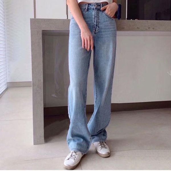

autumn trendy design casual high waist button zipper versatile straight jeans women soft denim pants fashion classic women's, Blue