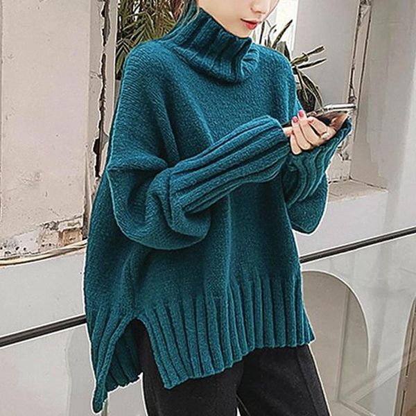 

women's sweaters women autumn winter long sleeve turtleneck split hem knitted pullover sweater, White;black