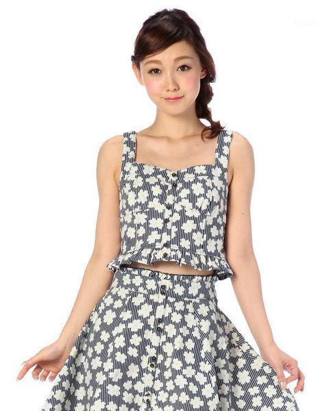 

women's t-shirt l*z lisa small flower printing sling shirt vest and skirt, White