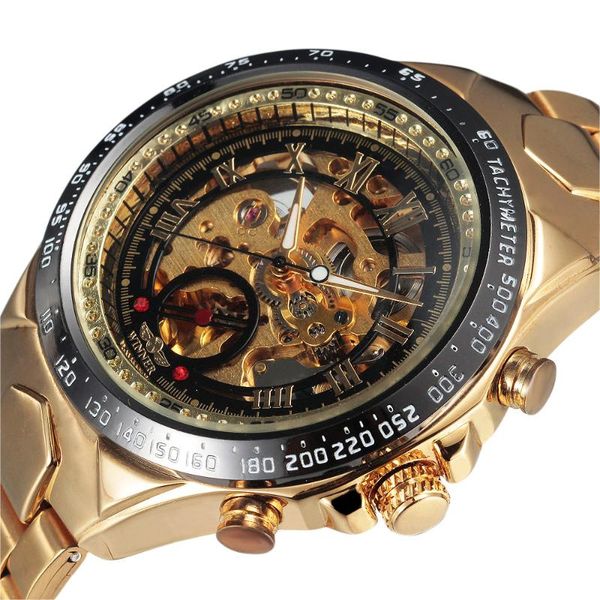 

wristwatches winner watch number sport design bezel golden mens watches montre homme clock men automatic skeleton wristwatc, Slivery;brown