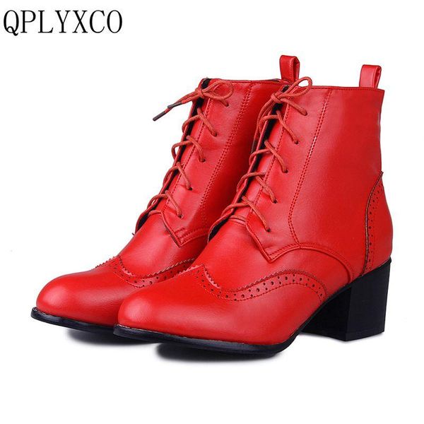 

boots qplyxco snow big size 33-47 winter shoes woman ankle for women fashion round toe lace up high heels t5, Black