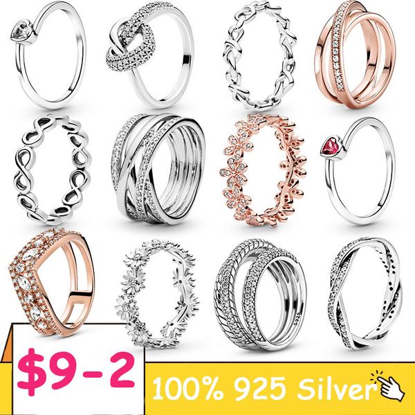

love ring women real 925 sterling silver infinite heart daisy flower twisted for original 925 s brand jewelry, Slivery;golden