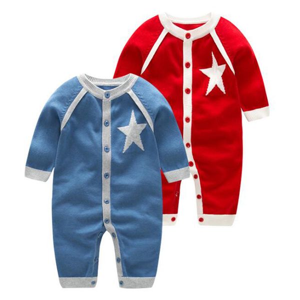 

born infant baby boys girls five-pointed star rompers clothing spring autumn kids boy girl long sleeve clothes 210429, Blue