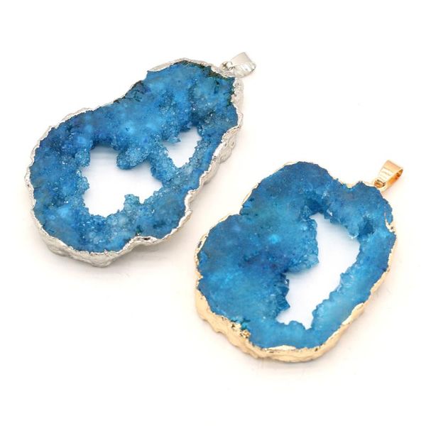 

charms 4pcs natural stone pendants stylish irregular blue quartz bud gold-plated for jewelry making necklace accessories gift, Bronze;silver