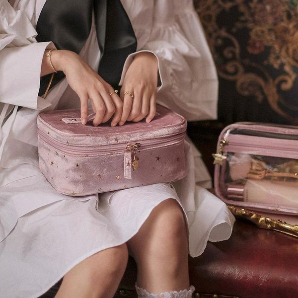 

storage bags women makeup bag organizer large capacity velvet cosmetic beauty case travel waterproof washbag make up