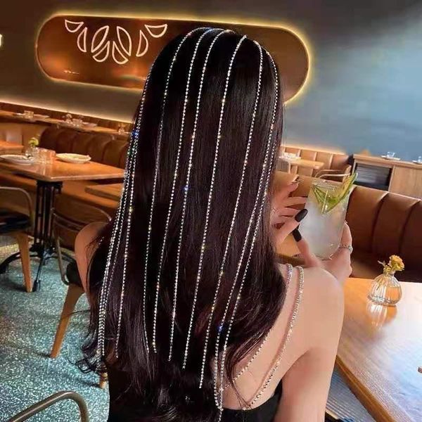 

hair clips & barrettes shiny long tassel headband for women full rhinestone crystal hairclip wedding party club accessories jewelry gift, Golden;silver