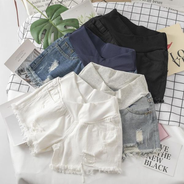 

1383# summer across v low waist belly denim maternity shorts wide leg loose casual clothes for pregnant women pregnancy bottoms, White