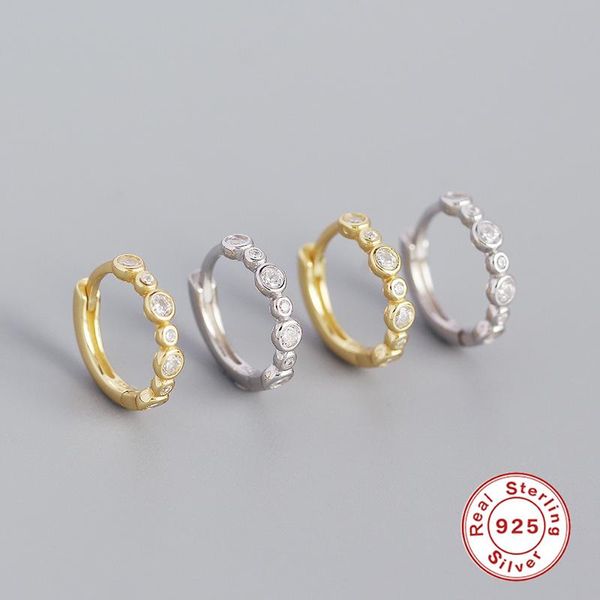 

hoop & huggie 925 sterling silver earring minimalist bling zircon round circle earrings for women pendientes plata charming jewerly, Golden;silver