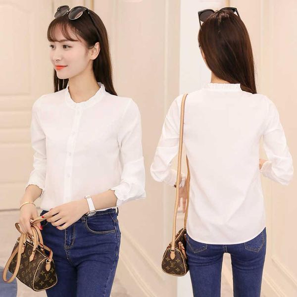 

women's blouses & shirts business dress shirt long sleeve korean spring loose college style clothes, White