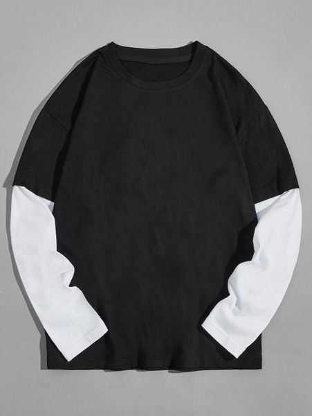

men contrast sleeve 2 in 1 tee k2lc#, White;black