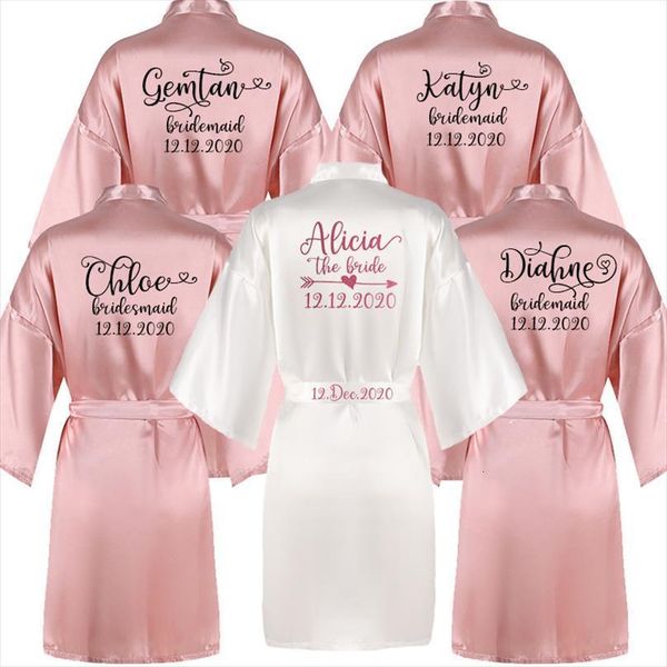 

sisbigdey personalized writing bride robe women sleepwear custom name wedding date peignoir bridesmaid bridal pink robes, Black;red