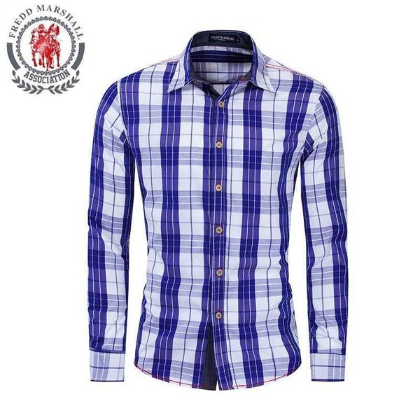 

fredd marshall camisa masculina summer plaid shirt men casual business long sleeve slim fit shirt all cotton male shirts193 210527, White;black