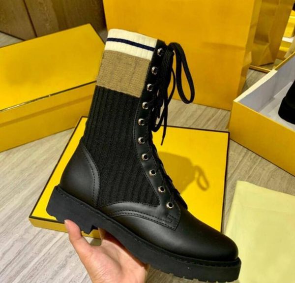 

rockokoboot women boots knitted stretch martin neakers black leather knight short booties design casual boottem size35-41