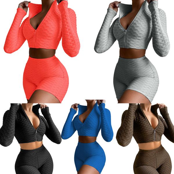 

sports kit women tracksuits tight run motion girlish sportswear walking yoga home boxing street girl exposed belly clothing long sleeved coa, Gray