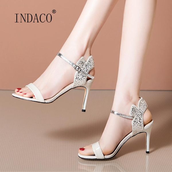 

women sandals summer high heels shoes woman 2021 leather glitter 8.5cm, Black