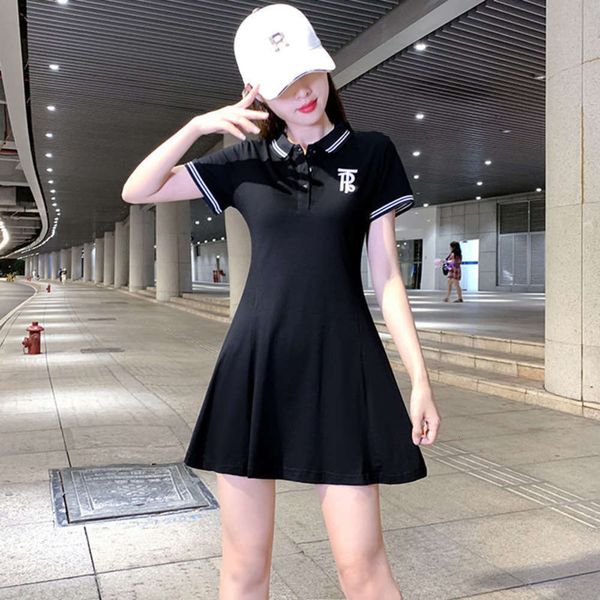 

casual dress dress korean cotton girl's summer short sleeve polo collar skirt with slim waist and student lapel, Black;gray