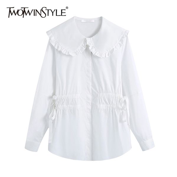 Casual Rüschen Spitze Up Shirt Frauen Langarm Weiß Koreanisch Für Bluse Weibliche Mode Kleidung Frühling Stilvolle 210524