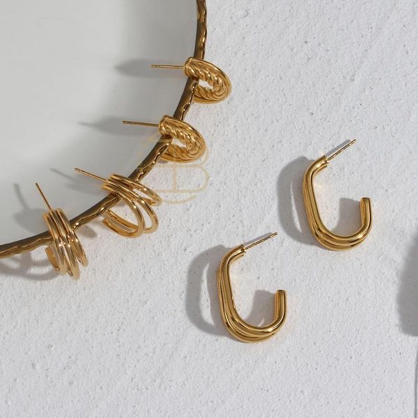 

hoop & huggie 2021 fashion design pvd gold finish geometric earrings for girls elegant layers c hoops stainless steel accessories women love, Golden;silver