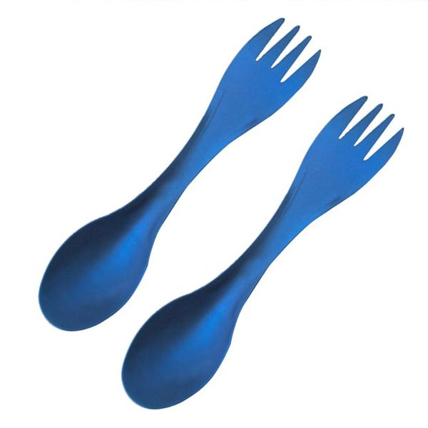 

camp kitchen 2pcs outdoor mini spork fork spoon portable lightweight useful titanium alloy camping backpacking cutlery tableware