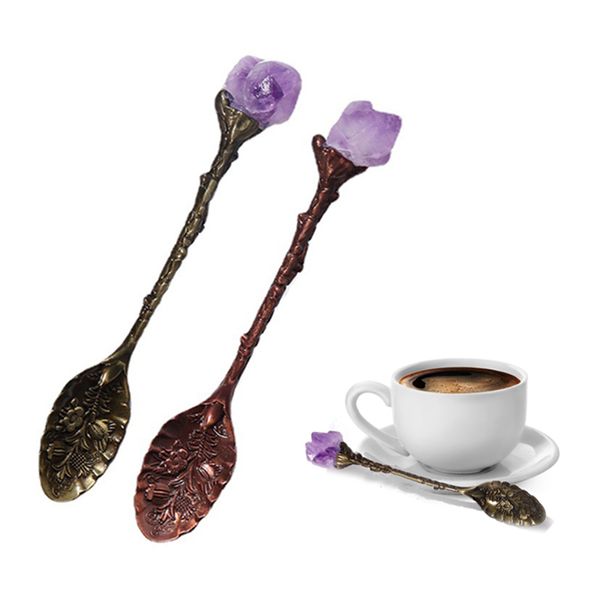 Natural Crystal Spoon Amethyst Kaffee Kaffee Haushaltsgeschirr DIY geschnitztes Langgang Mischlöffel