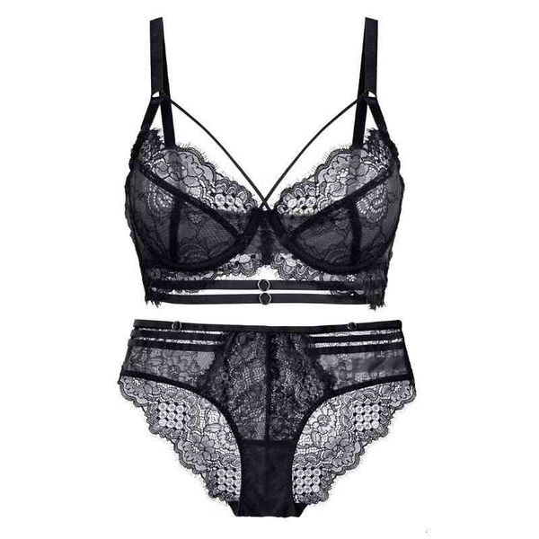 

knickers bras sets french large chest small size lingerie lace transparent breathable bra set, Red;black