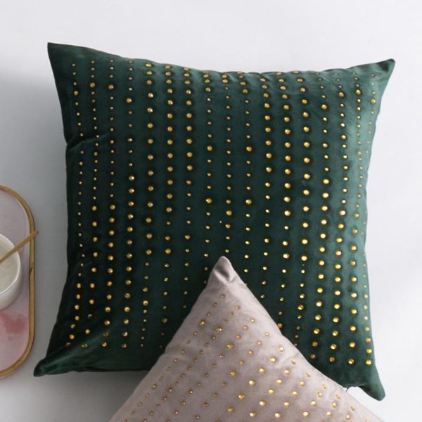 

cushion/decorative pillow 45x45cm velvet pillowcase with gold beaded nordic home sofa decorative living room bed cushion cover 50x50cm blue