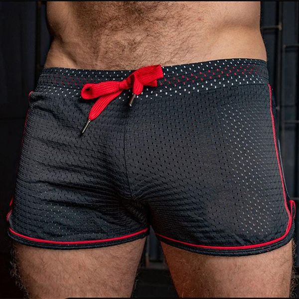 

running shorts aded summer men gym trendy mesh fabric male workout sports casual clothing fitness beach swim trunks, Black;blue
