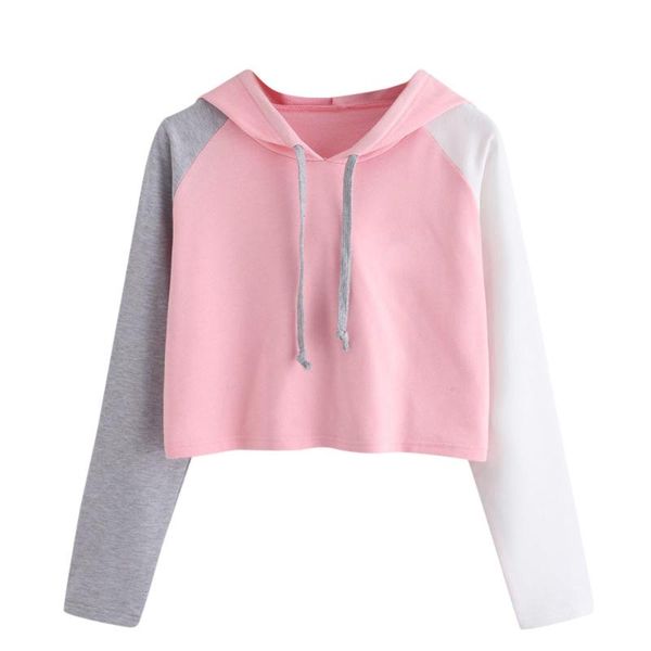 

women's hoodies & sweatshirts for teen girls autumn korean splice long sleeve kawaii round neck pullover draw string moletom, Black
