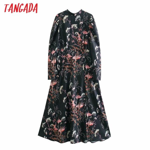 

fashion women floral print back button long sleeve retro ladies dress ce195 210416, Black;gray