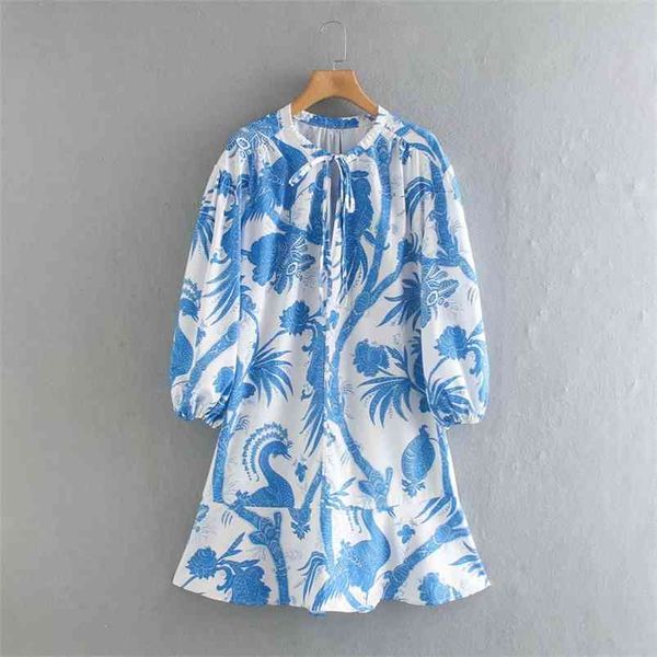 

summer women vintage loose dress 3/4 sleeve v-neck print mini es female elegant street sweet clothing vestidos 210513, Black;gray
