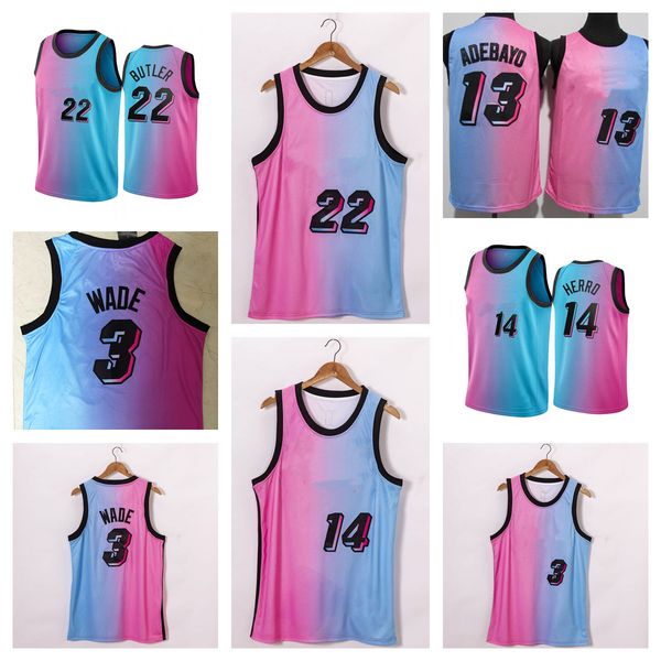 

men team basketball jerseys jimmy 22 butler tyler 14 herro 55 dwyane 3 wade mens 13 adebayo 2021 goran 7 dragic camisetas, Black;red