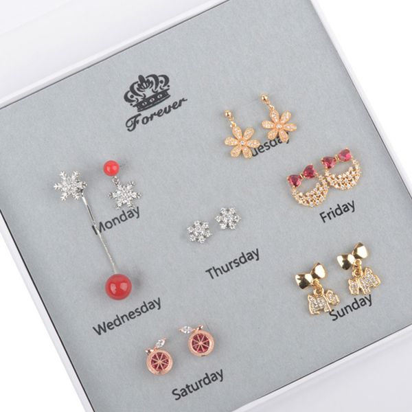 

925 silver needle one week feminine korean earrings long zircon earrings set combination jewelry, Black