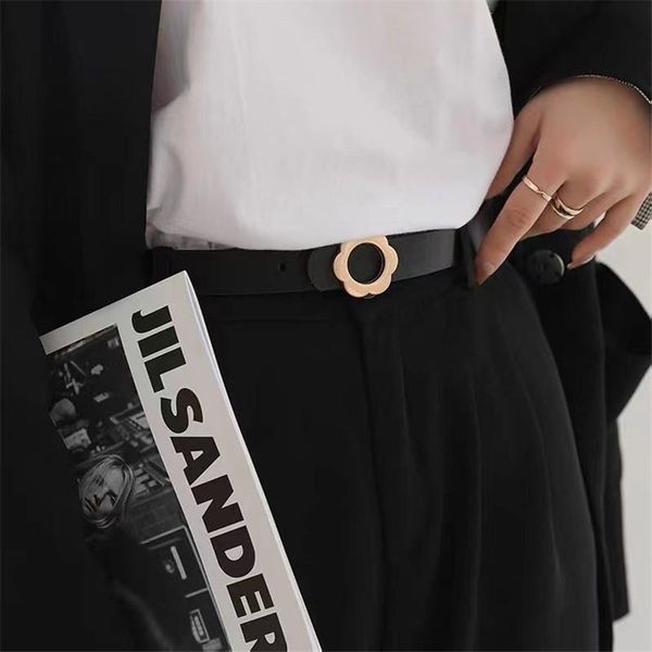

belts women's luxury designer brand leisure flower shaped alloy buckle 2.3cm wide pu belt versatile jeans dress leather, Black;brown