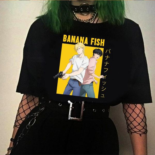 

women's t-shirt funny japan anime banana fish t shirt men manga streetwear casual short sleeve tshirt homme hip hop tees male, White