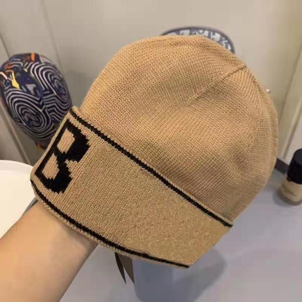 

2 color classic letter knitted beanie caps for men women autumn winter warm thick wool embroidery cold hat couple fashion street hats, Blue;gray