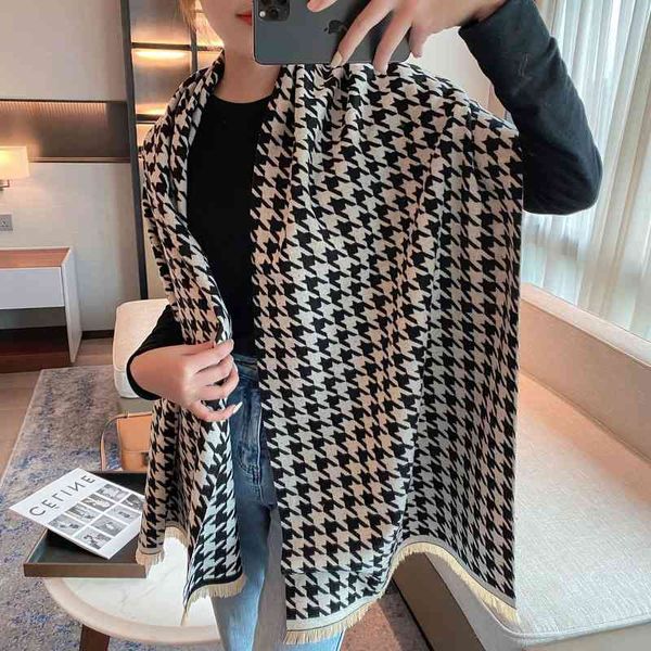 

scarf neckerchief scarves 2021 winter thousand bird lattice imitation cashmere female korean jacquard versatile air conditioning shawl warm, Blue;gray