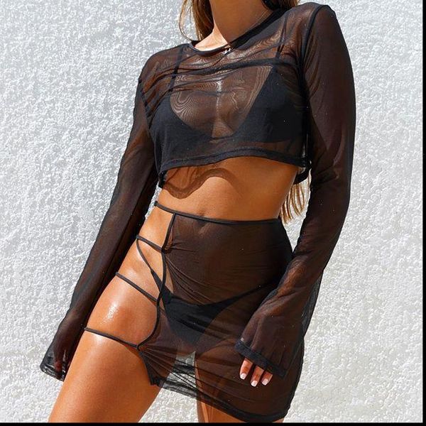

sheer womens tracksuits mesh club 2 two sets women summer outfits see through long sleeve crop bodycon party, Gray