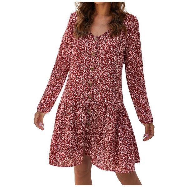 

spring and autumn ladies dress fashion polka dot print v-neck long sleeve button casual family z1206 dresses, Black;gray