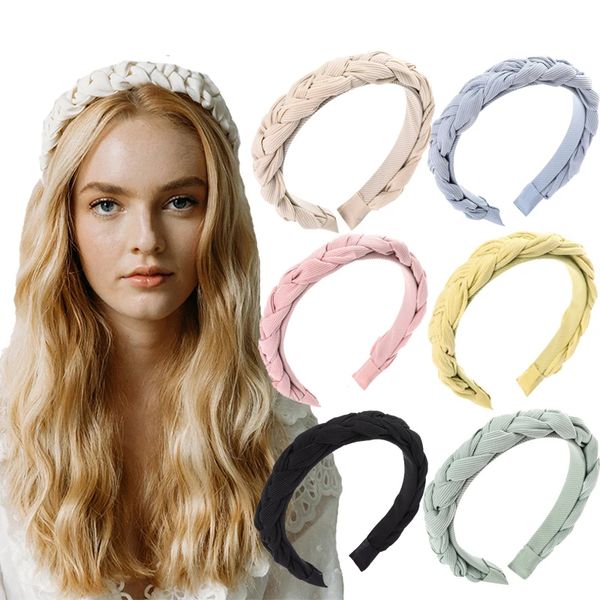 

braid headband solid color cloth women hairband cross knot autumn headwear 2.5cm wide turban hair accessories, Silver