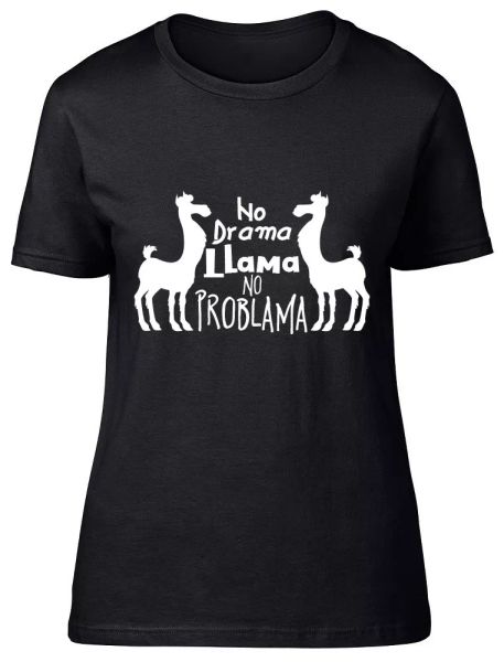

no drama llama ladies womens fitted t-shirt, White;black