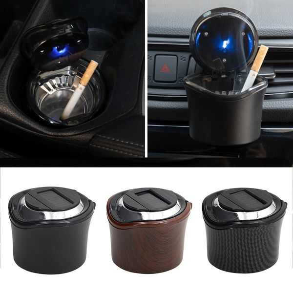 Posacenere per auto portatile N15B con luce LED blu Posacenere automatico per tazza di fumo a energia solare - Grigio