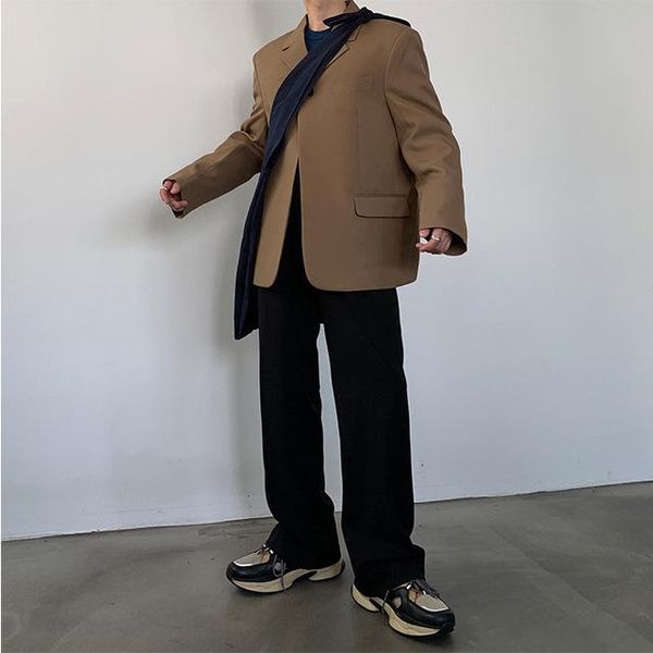 

homemade one button casual suit jacket loose solid color minimal style men's suits & blazers, White;black