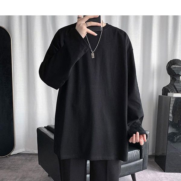 

men korea fashions harajuku t-shirts 2021 spring mens vintage solid long sleeve t shirts male loose streetwear tees 5xl men's, White;black
