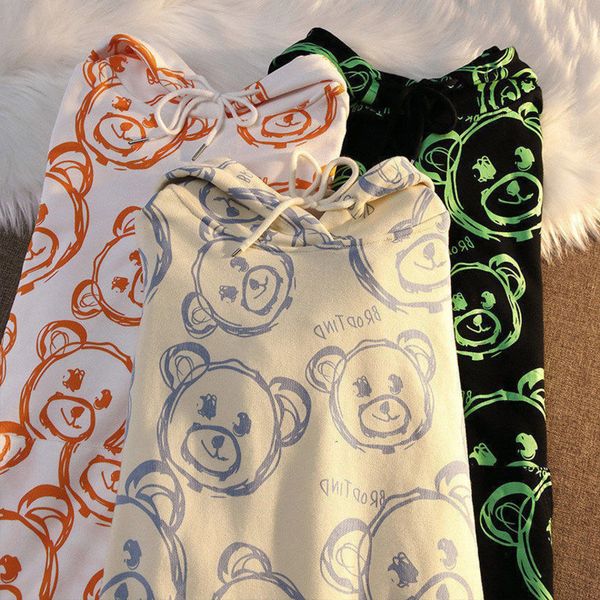 

women's long sleeved hooded sweatshirt, bear sweater, round neck, korean version, casual, suitable for all seasons, Black