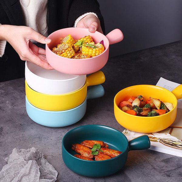 

bowls 1pcs 6.5 inch creative handle nordic ceramic bowl porcelain breakfast noodle salad baking household tableware