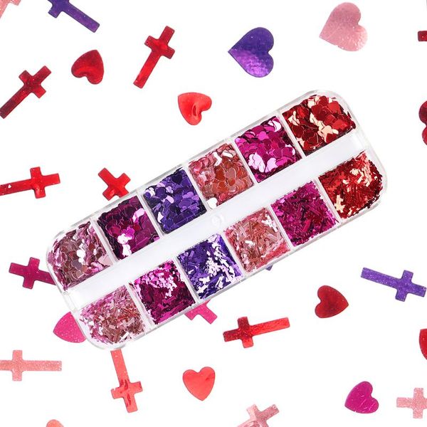 

nail art decorations valentines day mixed love heart cross sequin accessories sparkling glitter flake charms design manicure decoration, Silver;gold