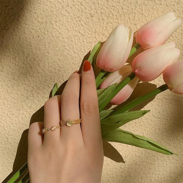 

cluster rings retro niche baroque girl opal french lace woven open ring ladies jewelry gift, Golden;silver