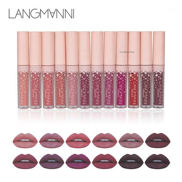 

12 pcs/set liquid lipstick matte waterproof lip tint gloss nude pink peach korean makeup moisturizer makeup1