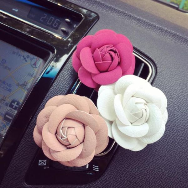 

creative leather camellia car air conditioning outlet clip auto perfume interior accessories decoration freshener