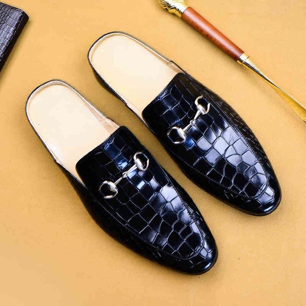 

slippers 2021 new men's office slippers cloven leather shoes woven handcrafted man-made sandals designer slippers kv066 nhfw, Black